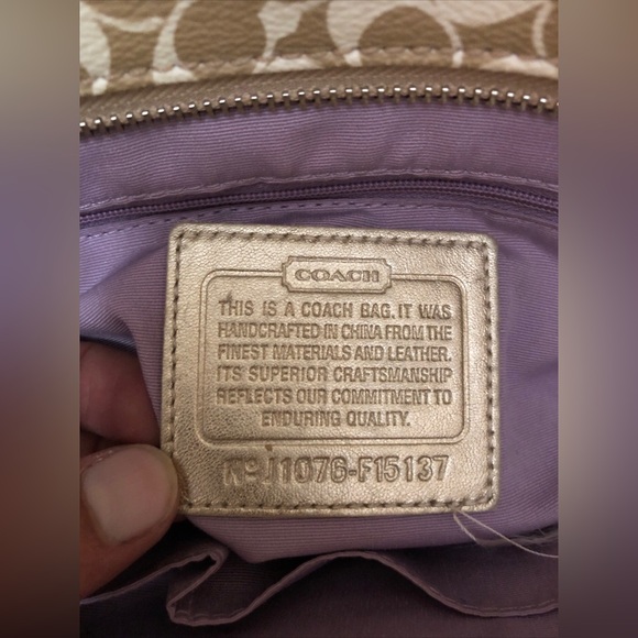 COACH Heritage Signature Stripe Gold Tote Double Handle Handbag Purse - Picture 8 of 16